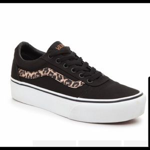 Vans ward platform black leopard animal print size 6